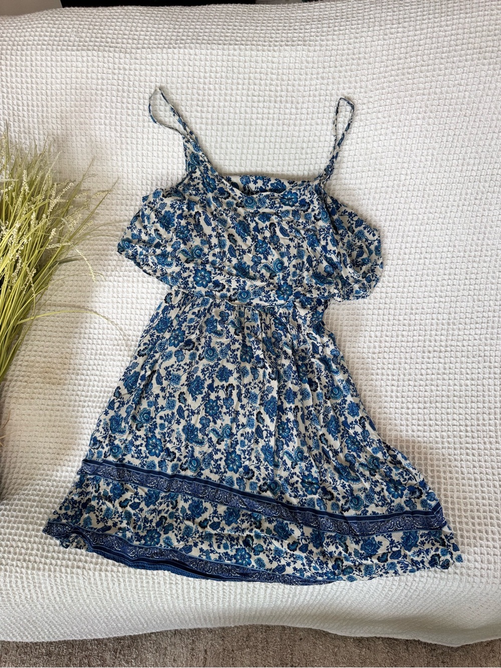 Blue Floral Spaghetti-Strap womens Dress